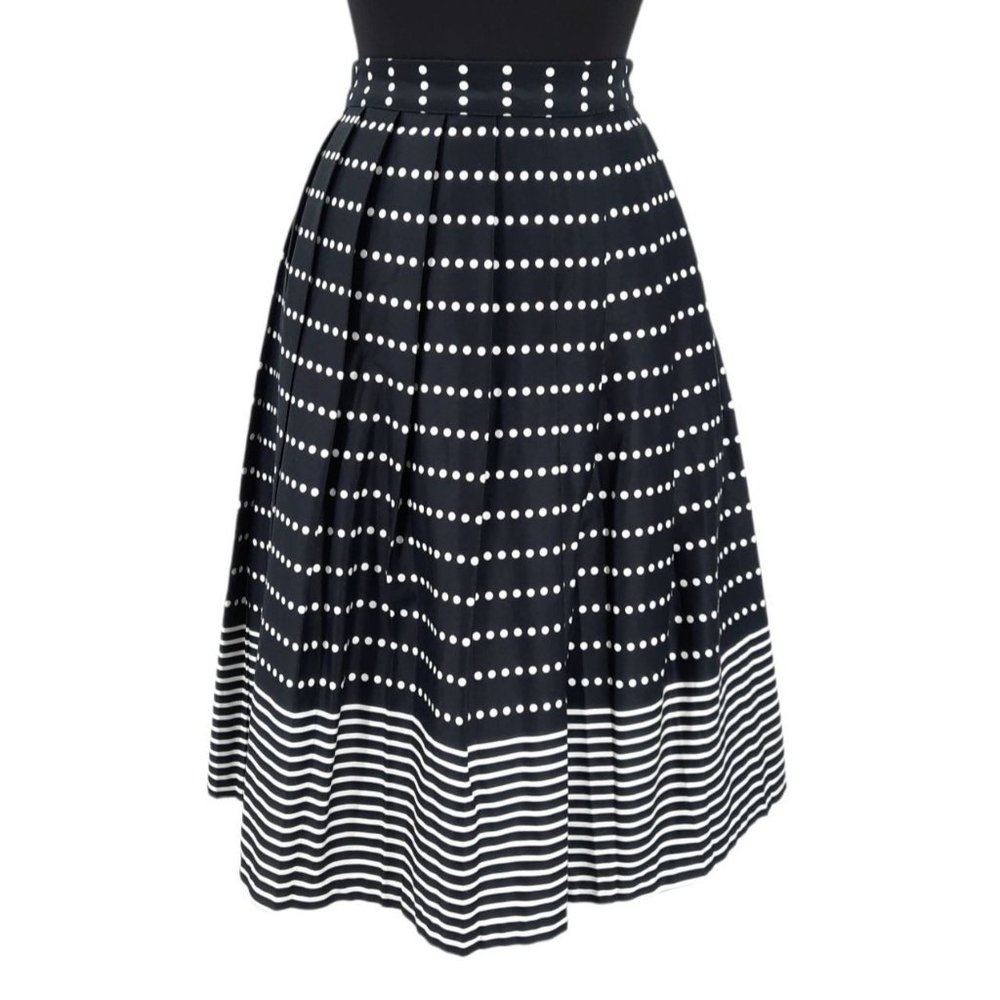 J.O.A. Los Angeles Black White Polka Dot Striped Pleated A-line Skirt Size S - Picture 1 of 10